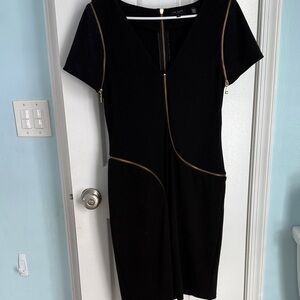 Ted Baker London Black Midi Dress with Gold Zippers